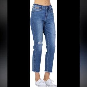 Judy Blue Womens Howdy Boyfriend Fit Distressed Frayed Hem Jeans Size 9/29